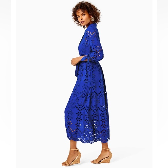 Lilly Pulitzer Amrita Midi Dress Borealis Royal Blue Soiree Eyelet 2 - Picture 4 of 11